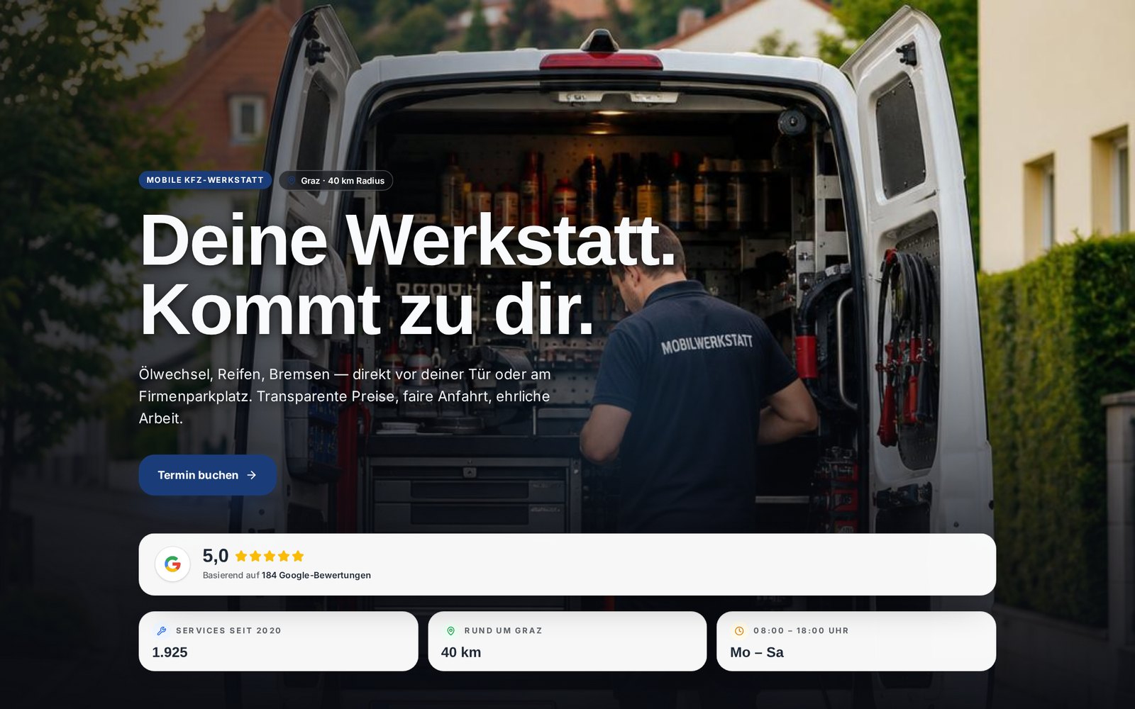 Webseite für CBR Mobile Werkstatt – Automotive