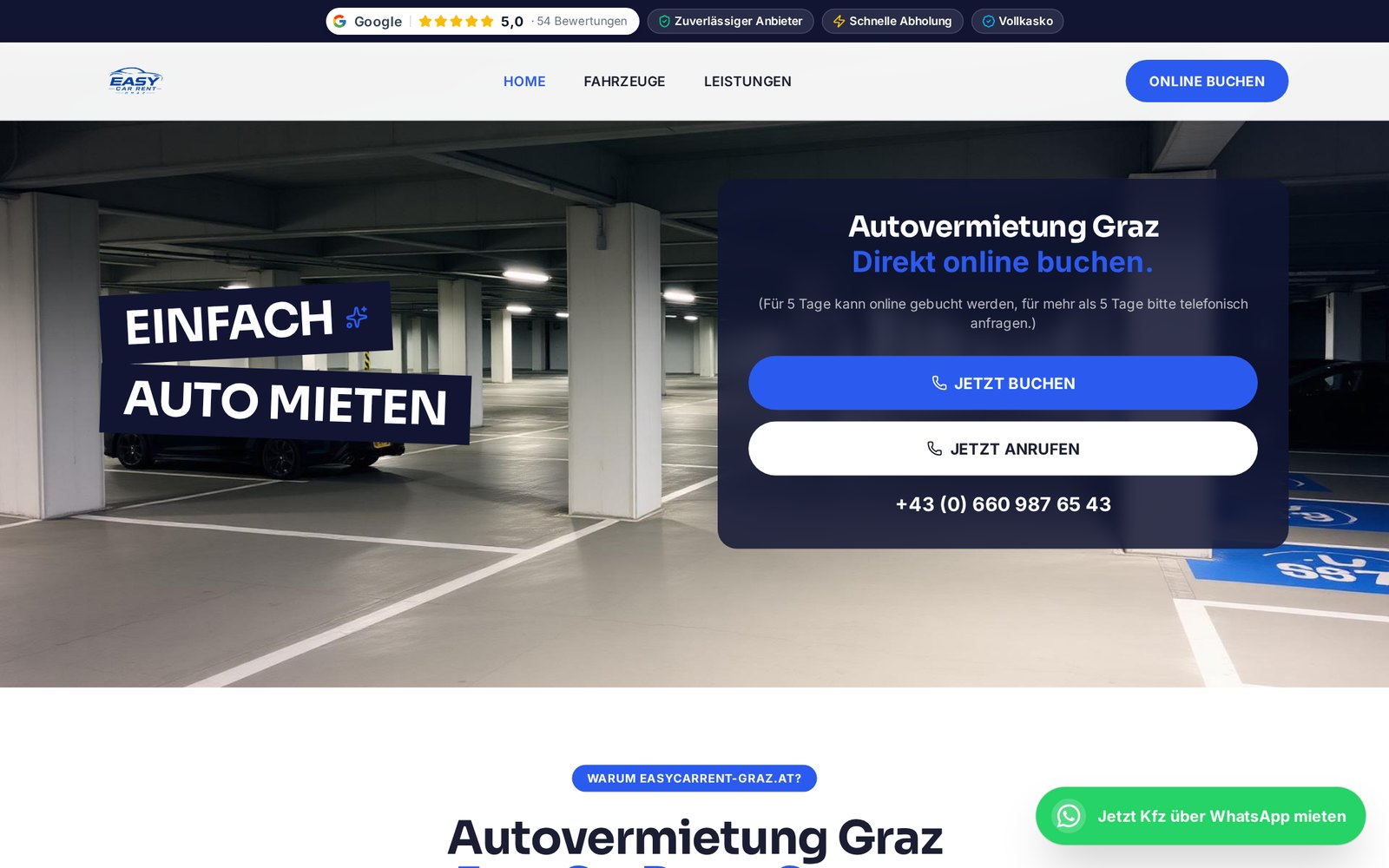 Webseite für Autovermietung Graz – Perfect Car Rent